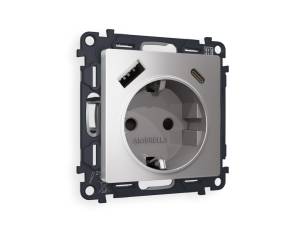 Комплект механизма электрической розетки 2USB A+C 20W (быстрая зарядка) с заземлением Ambrella Volt Alfa MA510010