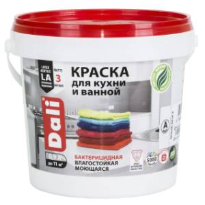 Краска для кухни и ванной акриловая моющаяся Dali глубокоматовая база А 0.9 л
