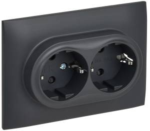 Розетка 2-местная с заземлением и шторками IEK Skandy SK-R24-16-K48-F титан