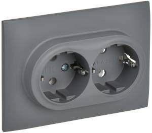 Розетка 2-местная с заземлением IEK Skandy SK-R21-16-K03-F серый