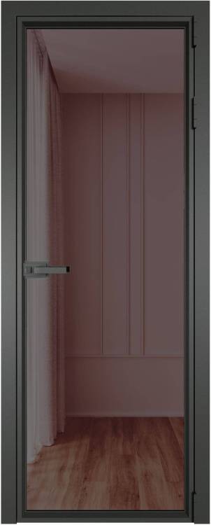 Межкомнатная дверь Profil Doors 1 AV цвет профиля Серая ночь, стекло безопасное 6 мм золотистая бронза 700x2000