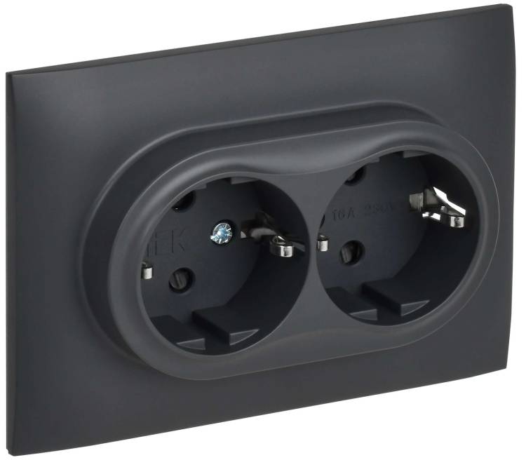 Розетка 2-местная с заземлением и шторками IEK Skandy SK-R24-16-K48-F титан