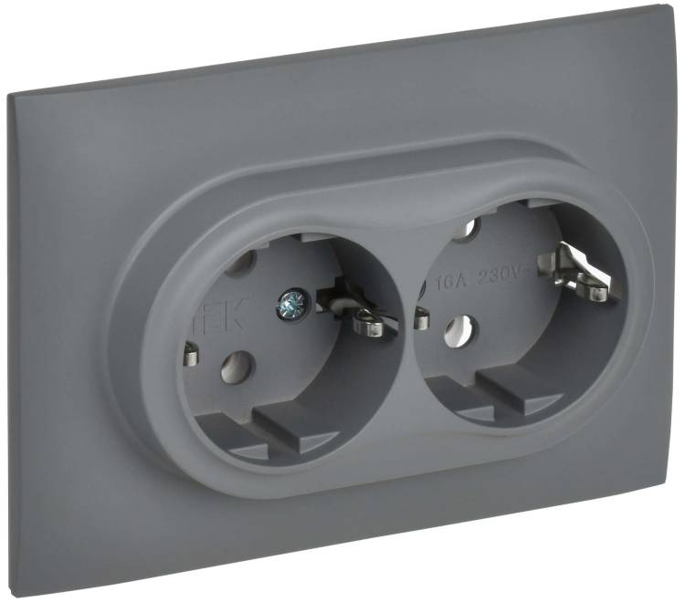 Розетка 2-местная с заземлением IEK Skandy SK-R21-16-K03-F серый