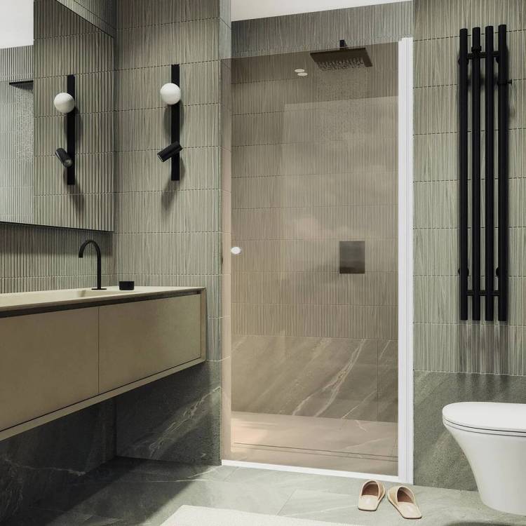 Душевая дверь в нишу MaybahGlass MGD-1674-1 профиль белый, стекло бронза матовое, 198x70