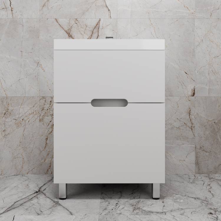 Тумба с раковиной Style Line Матис 60 напольная, белая матовая, раковина белая, 82x60x45