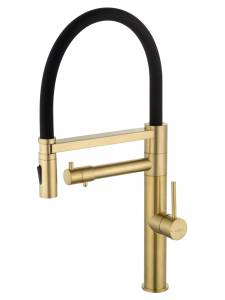 Смеситель для кухни Wonzon & Woghand WW-88458007-BG с гибким изливом и подключением фильтра, брашированное золото