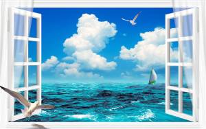 3D Фотообои Artegrafico «Распахнутое в море окно» OK-001 песок