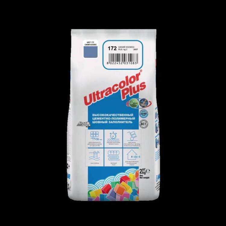 Затирка Mapei Ultracolor Plus с водоотталкивающим и антигрибковым эффектом 172 синий космос 2кг