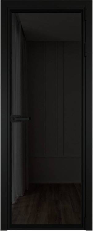 Межкомнатная дверь Profil Doors 1 AV цвет профиля Черный, стекло безопасное 6 мм черное тонированное 700x2000