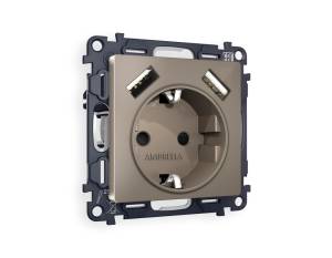 Комплект механизма электрической розетки 2USB A+A 18W (быстрая зарядка) с заземлением Ambrella Volt Alfa MA639010