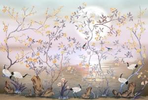 3D Фотообои Artegrafico «Журавли на закате» ED-018 песок