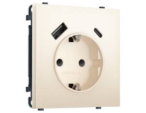 Комплект механизма электрической розетки 2USB A+C 20W с заземлением со шторками Ambrella Volt Sigma MS250010 жемчужно-кремовый