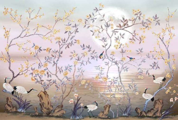 3D Фотообои Artegrafico «Журавли на закате» ED-018 песок