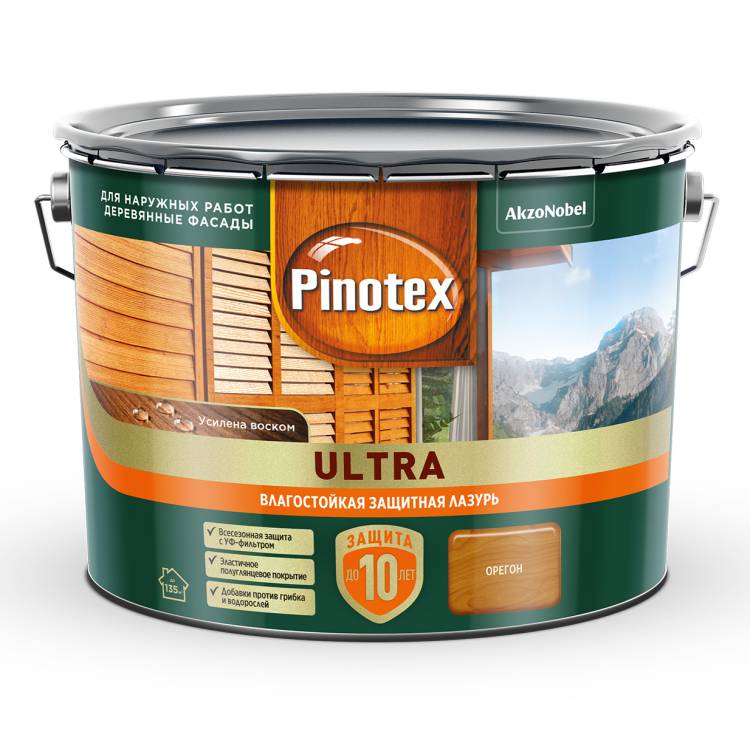 Пропитка декоративная для защиты древесины Pinotex Ultra AWB полуглянцевая орегон 9 л