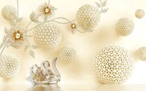 3D Фотообои Artegrafico «Ювелирные лебеди с объемными фигурными шарами» RH-125 песок