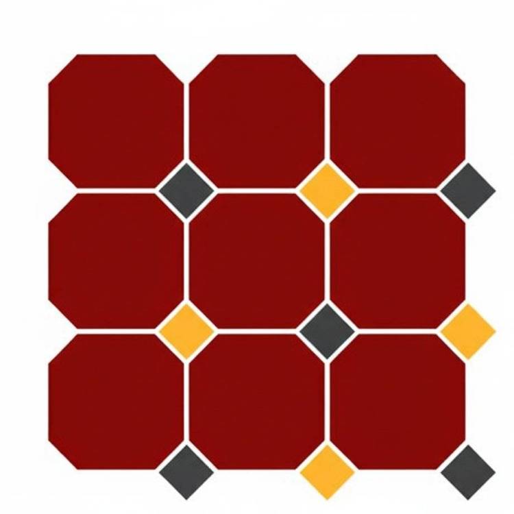 Керамогранит Top Cer Victorian designs series OCT20 DOT21/14-B 4420 Brick Red Octagon 20/Ochre Yellow 21 + Black 14 Dots 30x30