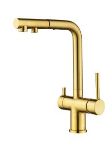 Смеситель для кухни Paulmark Serpentine Se213222-BG с выдвижным изливом, брашированное золото