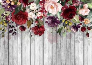 3D Фотообои Artegrafico «Акварельные цветы на древесном фоне» BT-030 песок