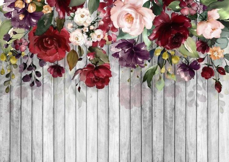 3D Фотообои Artegrafico «Акварельные цветы на древесном фоне» BT-030 песок