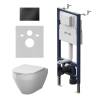 Унитаз с инсталляцией Am.Pm Spirit V2.0 IS90238.701900 безободковый, сиденье микролифт, кнопка черная матовая