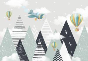 3D Фотообои Artegrafico «Геометрические горы с воздушными шарами» KID-059 канвас