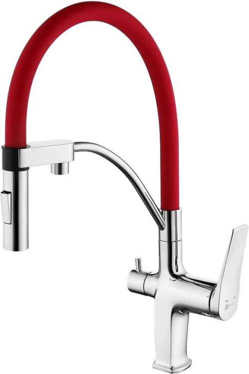 Смеситель для кухни Lemark Comfort LM3074C-Red хром/красный с гибким изливом
