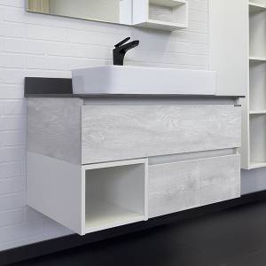 Тумба с раковиной Comforty Прага-90 00-00014425 дуб белый с графитовой столешницей