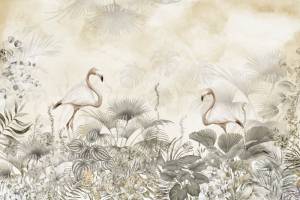 3D Фотообои Artegrafico «Фламинго в листве на жёлтом» SVN-010 акварель