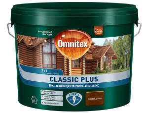 Пропитка декоративная для защиты древесины Omnitex Classic Plus тиковое дерево 9 л