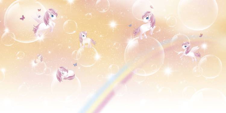 Бесшовные Eco обои Ortograf Little friends 34369 Единороги на радуге 3 Ворс+ ОЕ+