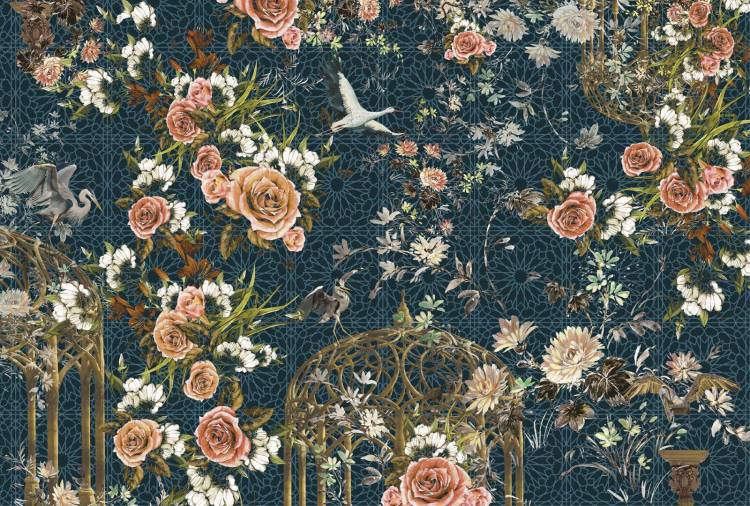 Бесшовные Eco обои Ortograf Flora 31041 Magic Garden midnight green Жемчуг ОЕ-Р3