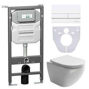 Комплект Унитаз подвесной Ceramica Nova Metropol CN4002 + Система инсталляции Envision CN1002W с белой кнопкой смыва и шумоизоляционной панелью CN1000