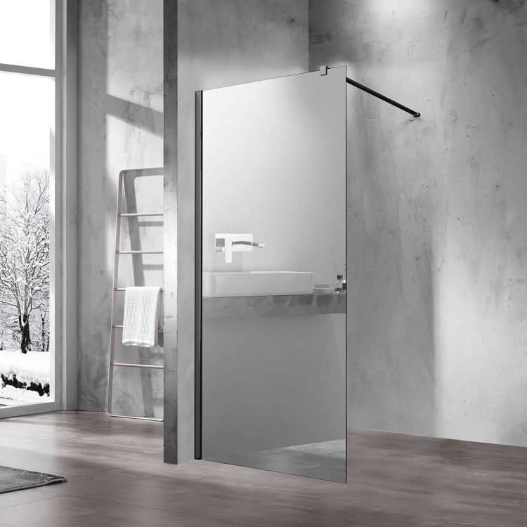 Душевая перегородка Vincea Walk-In VSW-1H100MRB профиль черный, стекло зеркальное, 100x200