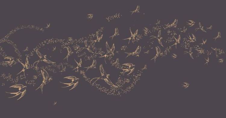 3D Фотообои Artegrafico «Грациозные золотые ласточки на сиреневом» LST-049 песок