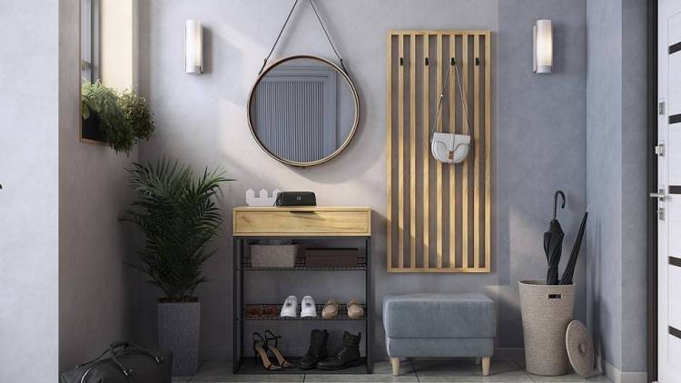 Стенка для прихожей Mebelson Бери К5 ПК05Бери.2723 дуб крафт золотой/графит (велюр)