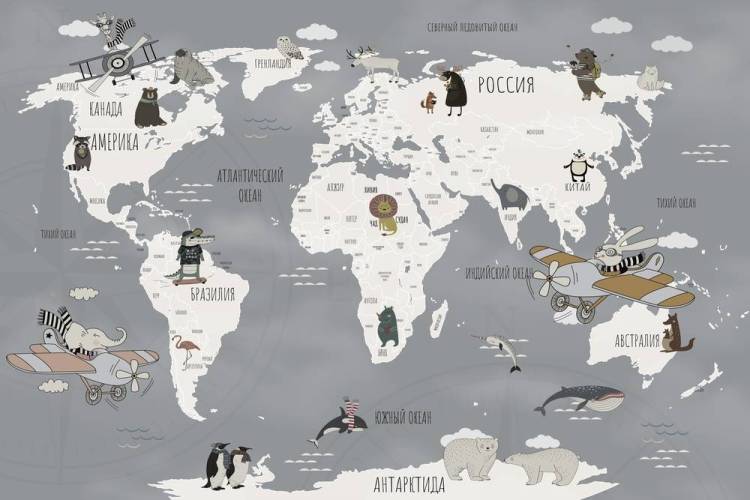 3D Фотообои Artegrafico «Ретро карта с животными» KID-161 песок