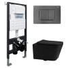 Комплект Abber Rechteck AC1201MB-AC0105-AC0120NG унитаз подвесной, безободковый, сиденье микролифт, черный матовый, кнопка никель