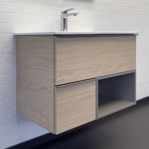 Тумба с раковиной Comforty Тургояк-75 00-00020597 подвесная, дуб светлый