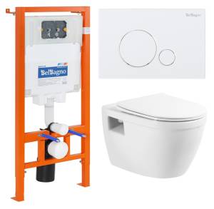 Комплект Унитаз подвесной BelBagno Loto BB070CHR/SC + Система инсталляции для унитазов BelBagno BB002-80  с кнопкой смыва BB014-SR-BIANCO