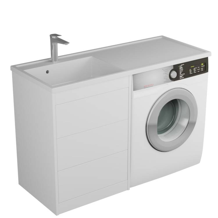 Тумба с раковиной Veneciana Nera 55 55525 под стиральную машину, с тремя ящиками, белый матовый