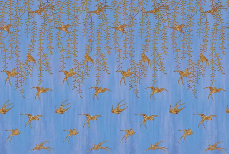Фреска Ortograf Flora 31161 Japanese Birds steel blue Флора FLN