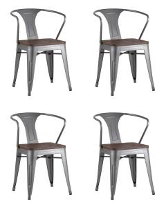 Набор из 4 стульев Stool Group Tolix Arm Wood YD-H440AR-W YG-15 X4 серебристый матовый, темное дерево