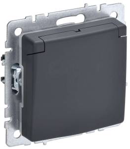 Розетка 1-местная с заземлением, шторками и крышкой IEK Brite BR-R16-16-K53 графит