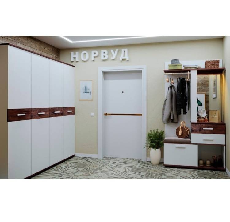 Стенка для прихожей Глазов Мебель Норвуд Н001368 белый комплект 3