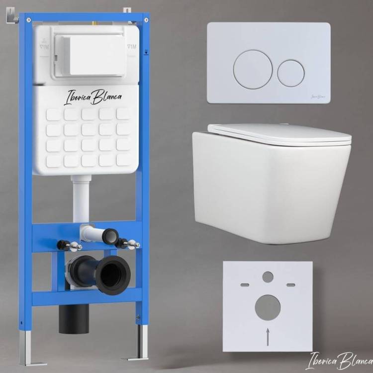 Комплект Iberica Blanca Toledo Alto IB001.TLA.231.811 унитаз безободковый, белый, сиденье микролифт, клавиша смыва белый матовый