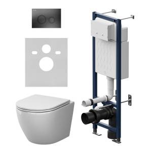 Унитаз с инсталляцией Am.Pm Like IS110138.801901 безободковый, сиденье микролифт, клавиша черная матовая