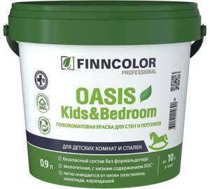 Краска для стен и потолков в сухих помещениях Finncolor Oasis Kids Bedroom глубокоматовая база C 0.9 л