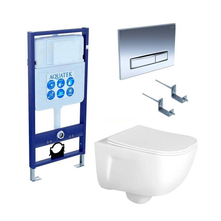Унитаз с инсталляцией Aquatek Дива 4в1 с крышкой-сиденьем микролифт, с кнопкой