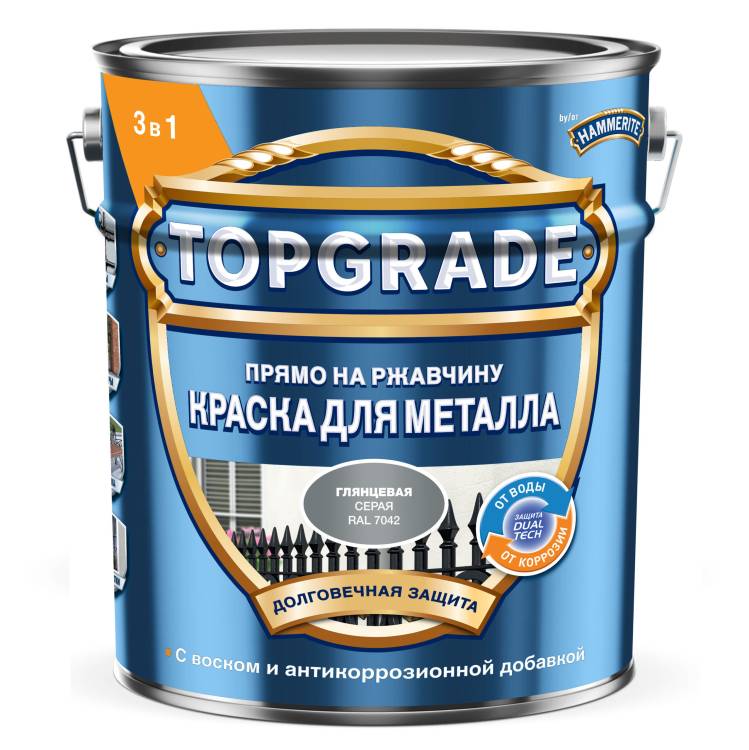 Краска для металла Topgrade гладкая глянцевая RAL 7042 серая 5 л