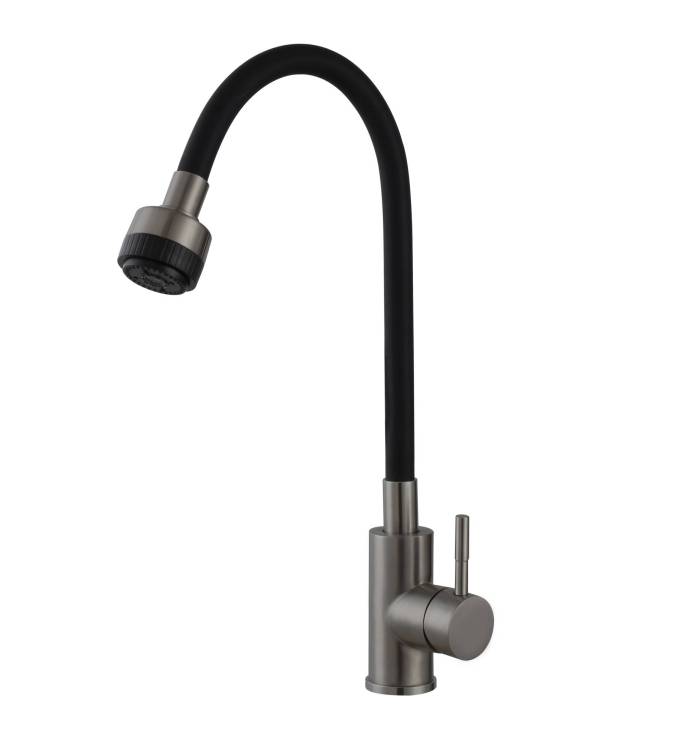 Смеситель для кухни Avrora Kitchen AV9001GM с высоким гибким изливом, графит